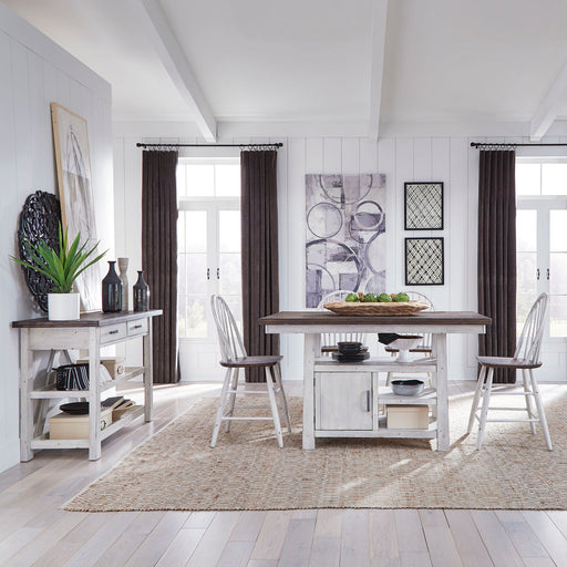 Farmhouse - 5 Piece Gathering Table Set - Two Tone White / Wood Tone – 5 Piece Dining Room Sets by Liberty Furniture at Furniture Wholesale Plus , Nashville furniture store