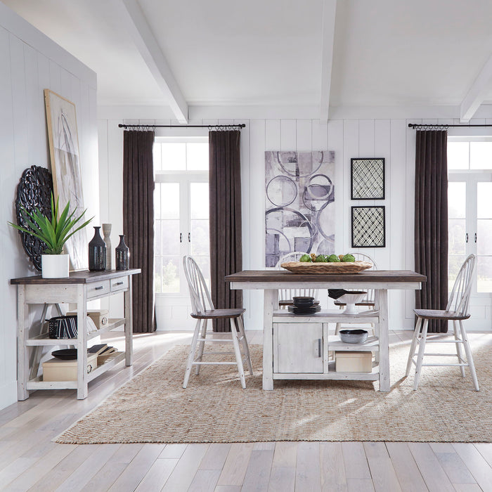 Farmhouse - 5 Piece Gathering Table Set - Two Tone White / Wood Tone – 5 Piece Dining Room Sets by Liberty Furniture at Furniture Wholesale Plus , Nashville furniture store