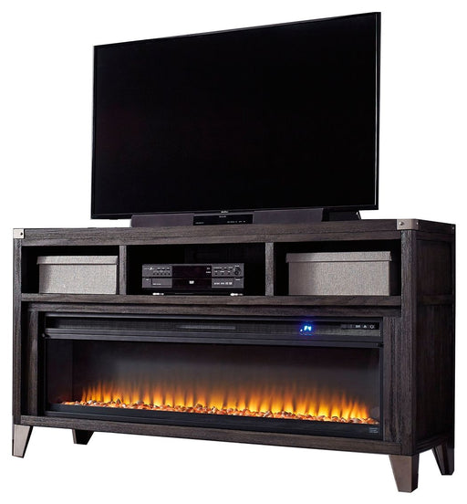 Todoe - 2 Pc. - 65" TV Stand With Wide Fireplace Insert - Gray – Fireplace TV Stands by Signature Design by Ashley® at Furniture Wholesale Plus , Nashville furniture store
