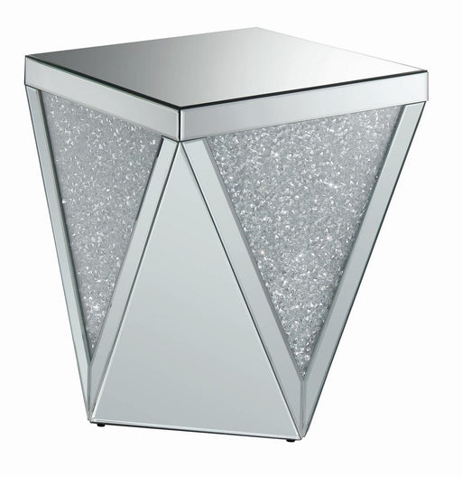 Amore Square End Table with Triangle Detailing Silver and Clear Mirror - Premium End Table from Coaster Z2 Standard - Just $370! Shop now at Furniture Wholesale Plus  We are the best furniture store in Nashville, Hendersonville, Goodlettsville, Madison, Antioch, Mount Juliet, Lebanon, Gallatin, Springfield, Murfreesboro, Franklin, Brentwood