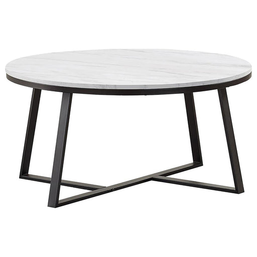 Hugo Round Coffee Table White and Matte Black - Premium Coffee Table from Coaster Z2 Standard - Just $146! Shop now at Furniture Wholesale Plus  We are the best furniture store in Nashville, Hendersonville, Goodlettsville, Madison, Antioch, Mount Juliet, Lebanon, Gallatin, Springfield, Murfreesboro, Franklin, Brentwood