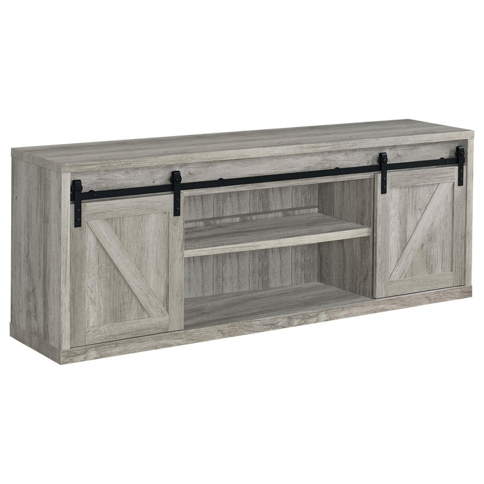 Brockton 71-inch 3-shelf Sliding Doors TV Console Grey Driftwood - Premium TV Stand from Coaster Z2 Standard - Just $370! Shop now at Furniture Wholesale Plus  We are the best furniture store in Nashville, Hendersonville, Goodlettsville, Madison, Antioch, Mount Juliet, Lebanon, Gallatin, Springfield, Murfreesboro, Franklin, Brentwood