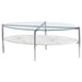 Cadee Round Glass Top Coffee Table White and Chrome - Premium Coffee Table from Coaster Z2 Standard - Just $198! Shop now at Furniture Wholesale Plus  We are the best furniture store in Nashville, Hendersonville, Goodlettsville, Madison, Antioch, Mount Juliet, Lebanon, Gallatin, Springfield, Murfreesboro, Franklin, Brentwood