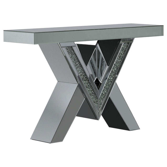 Taffeta V-shaped Sofa Table with Glass Top Silver - Premium Sofa Table from Coaster Z2 Standard - Just $498! Shop now at Furniture Wholesale Plus  We are the best furniture store in Nashville, Hendersonville, Goodlettsville, Madison, Antioch, Mount Juliet, Lebanon, Gallatin, Springfield, Murfreesboro, Franklin, Brentwood