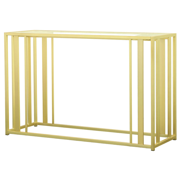 Adri Metal Frame Sofa Table Matte Brass - Premium Sofa Table from Coaster Z2 Standard - Just $238! Shop now at Furniture Wholesale Plus  We are the best furniture store in Nashville, Hendersonville, Goodlettsville, Madison, Antioch, Mount Juliet, Lebanon, Gallatin, Springfield, Murfreesboro, Franklin, Brentwood