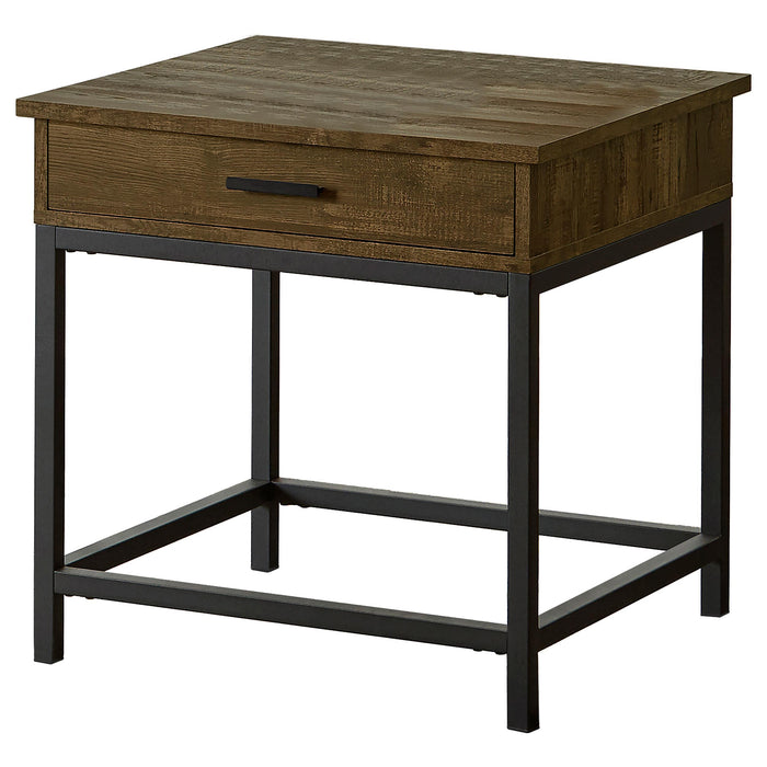 Byers Square 1-drawer End Table Brown Oak and Sandy Black - Premium End Table from Coaster Z2 Standard - Just $138! Shop now at Furniture Wholesale Plus  We are the best furniture store in Nashville, Hendersonville, Goodlettsville, Madison, Antioch, Mount Juliet, Lebanon, Gallatin, Springfield, Murfreesboro, Franklin, Brentwood