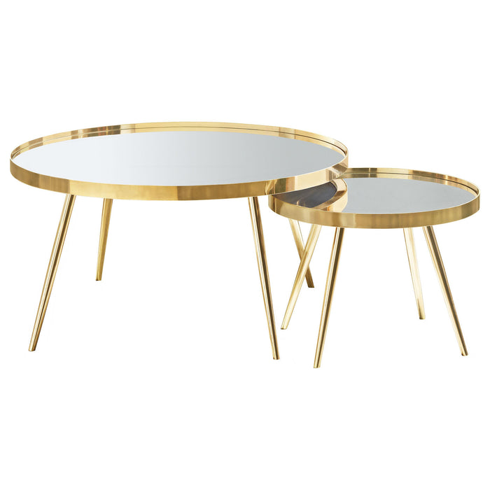 Kaelyn 2-piece Mirror Top Nesting Coffee Table Mirror and Gold - Premium Table Set from Coaster Z2 Standard - Just $310! Shop now at Furniture Wholesale Plus  We are the best furniture store in Nashville, Hendersonville, Goodlettsville, Madison, Antioch, Mount Juliet, Lebanon, Gallatin, Springfield, Murfreesboro, Franklin, Brentwood