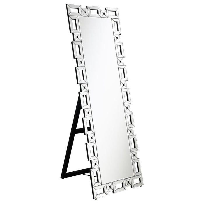 Tavin - Geometric Frame Standing Mirror - Silver - Premium Floor Mirrors from CoasterEssence - Just $469! Shop now at Furniture Wholesale Plus  We are the best furniture store in Nashville, Hendersonville, Goodlettsville, Madison, Antioch, Mount Juliet, Lebanon, Gallatin, Springfield, Murfreesboro, Franklin, Brentwood