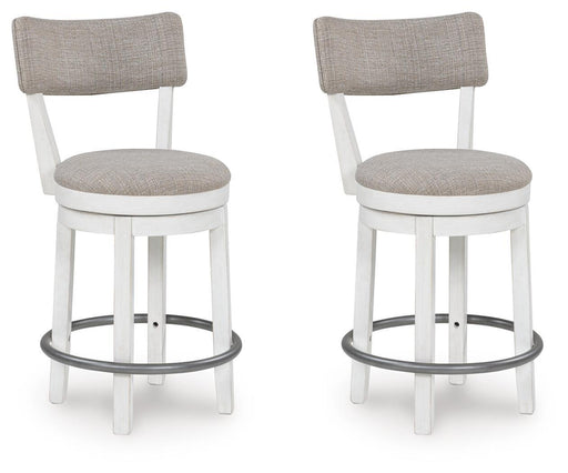 Robbinsdale - Upholstered Swivel Barstool (Set of 2) - Antique White – Stool Sets by Signature Design by Ashley® at Furniture Wholesale Plus , Nashville furniture store