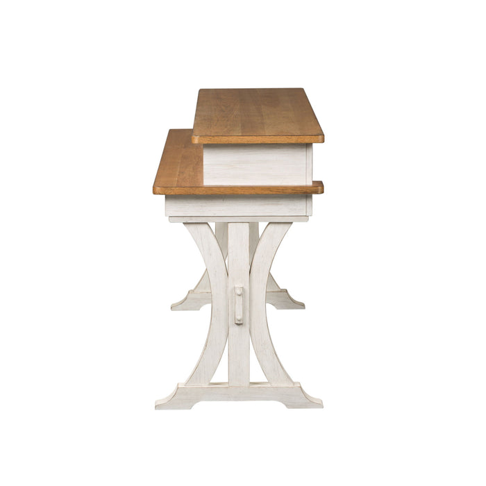 Farmhouse Reimagined - Console Bar Table - Antique White / Chestnut Tops – Console Tables by Liberty Furniture at Furniture Wholesale Plus , Nashville furniture store