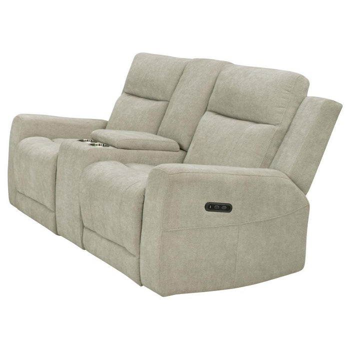 Kennett - Chenille Upholstered Power Reclining Loveseat - Ivory – Reclining Loveseats by Coaster Fine Furniture at Furniture Wholesale Plus , Nashville furniture store