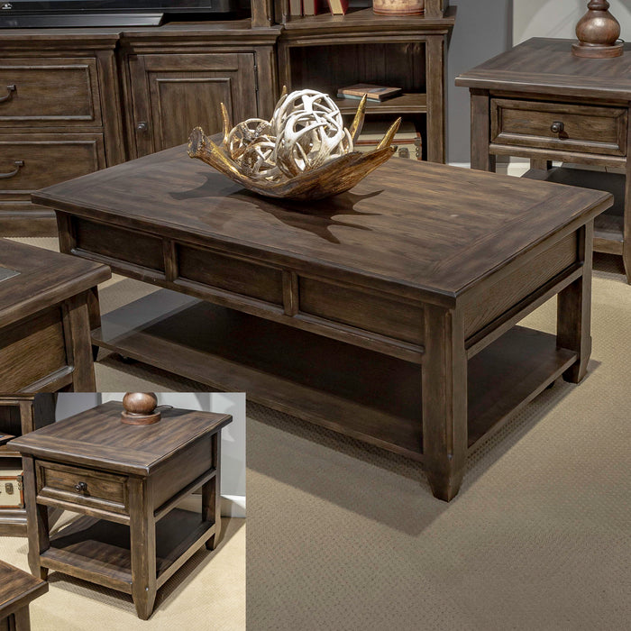 Paradise Valley - 3 Piece Table Set (Lift Top Cocktail Table) - Saddle Brown – Table Sets by Liberty Furniture at Furniture Wholesale Plus , Nashville furniture store