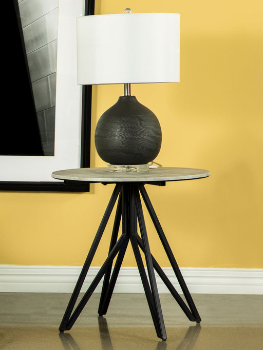 Hadi Round End Table with Hairpin Legs Cement and Gunmetal - Premium End Table from Coaster Z2 Standard - Just $130! Shop now at Furniture Wholesale Plus  We are the best furniture store in Nashville, Hendersonville, Goodlettsville, Madison, Antioch, Mount Juliet, Lebanon, Gallatin, Springfield, Murfreesboro, Franklin, Brentwood