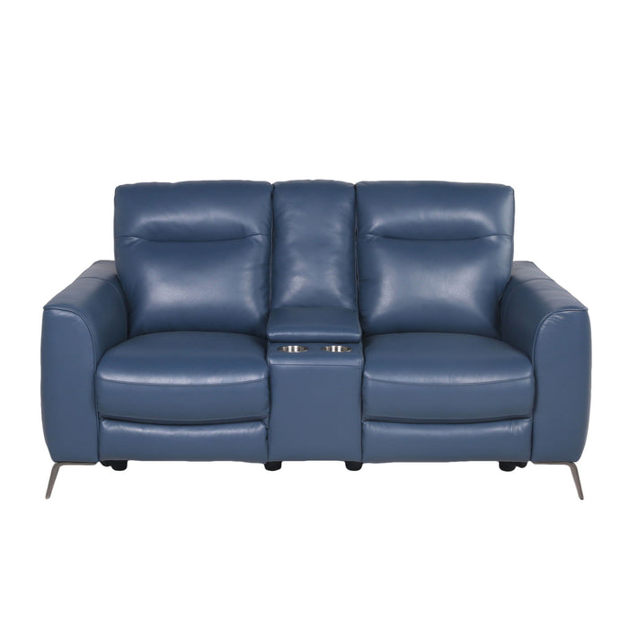 Sansa - Dual Power Reclining Loveseat With Console - Blue – Reclining Loveseats by Steve Silver Furniture at Furniture Wholesale Plus , Nashville furniture store