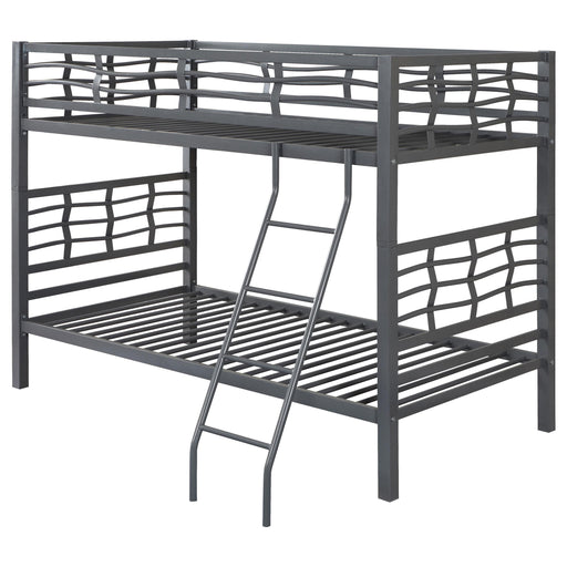 Fairfax Twin Over Twin Bunk Bed with Ladder Light Gunmetal - Premium Bunk Bed from Coaster Z2 Standard - Just $558! Shop now at Furniture Wholesale Plus  We are the best furniture store in Nashville, Hendersonville, Goodlettsville, Madison, Antioch, Mount Juliet, Lebanon, Gallatin, Springfield, Murfreesboro, Franklin, Brentwood