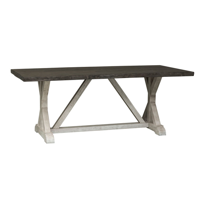 Willowrun - Trestle Table - Rustic White / Weathered Gray Top – Dining Tables by Liberty Furniture at Furniture Wholesale Plus , Nashville furniture store