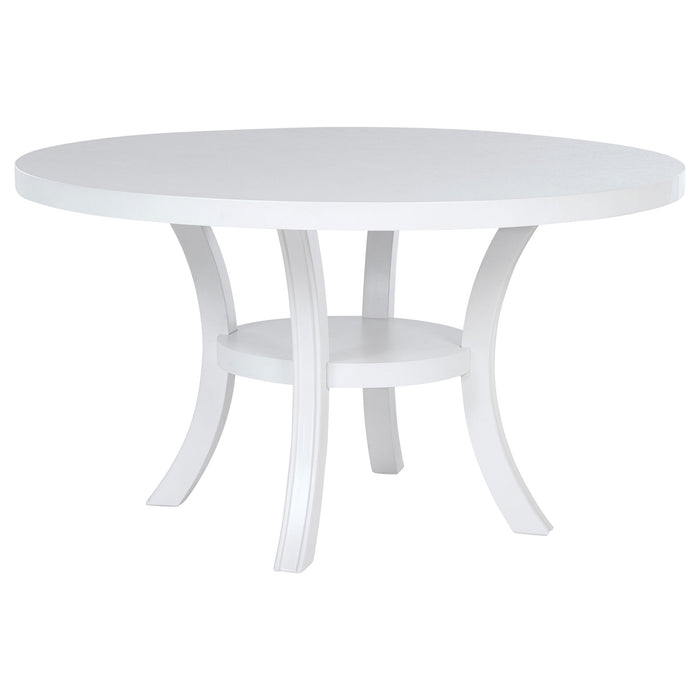 Judd - Round Dining Wood Table With Shelf - Pearl White – Dining Tables by Coaster Fine Furniture at Furniture Wholesale Plus , Nashville furniture store