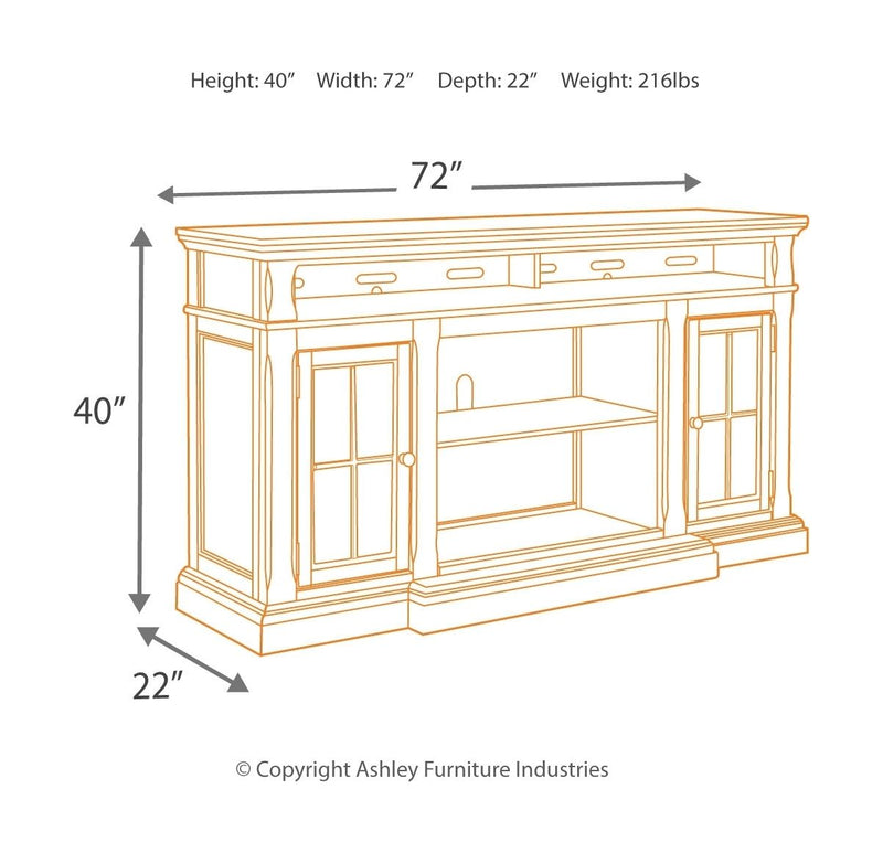 Roddinton - 2 Pc. - 74" TV Stand with Electric Infrared Fireplace Insert - Dark Brown – Fireplace TV Stands by Signature Design by Ashley® at Furniture Wholesale Plus , Nashville furniture store