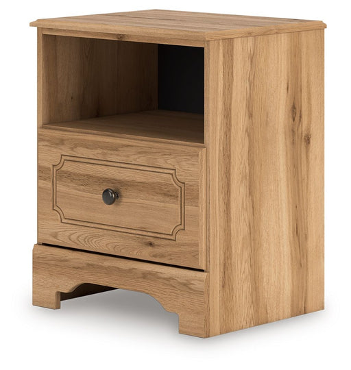 Aleaport - Warm Brown - One Drawer Night Stand - Premium Nightstands w/ Charging Stations from Signature Design by Ashley® - Just $158! Shop now at Furniture Wholesale Plus  We are the best furniture store in Nashville, Hendersonville, Goodlettsville, Madison, Antioch, Mount Juliet, Lebanon, Gallatin, Springfield, Murfreesboro, Franklin, Brentwood