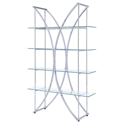 Larson - 4-Shelf Glass Bookshelf - Chrome - Premium Standard Bookcases from CoasterEssence - Just $409! Shop now at Furniture Wholesale Plus  We are the best furniture store in Nashville, Hendersonville, Goodlettsville, Madison, Antioch, Mount Juliet, Lebanon, Gallatin, Springfield, Murfreesboro, Franklin, Brentwood