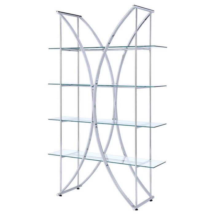 Larson - 4-Shelf Glass Bookshelf - Chrome - Premium Standard Bookcases from CoasterEssence - Just $409! Shop now at Furniture Wholesale Plus  We are the best furniture store in Nashville, Hendersonville, Goodlettsville, Madison, Antioch, Mount Juliet, Lebanon, Gallatin, Springfield, Murfreesboro, Franklin, Brentwood