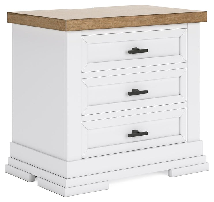 Ashbryn - Three Drawer Night Stand - White / Natural – Nightstands w/ Charging Stations by Benchcraft® at Furniture Wholesale Plus , Nashville furniture store