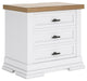 Ashbryn - Three Drawer Night Stand - White / Natural – Nightstands w/ Charging Stations by Benchcraft® at Furniture Wholesale Plus , Nashville furniture store