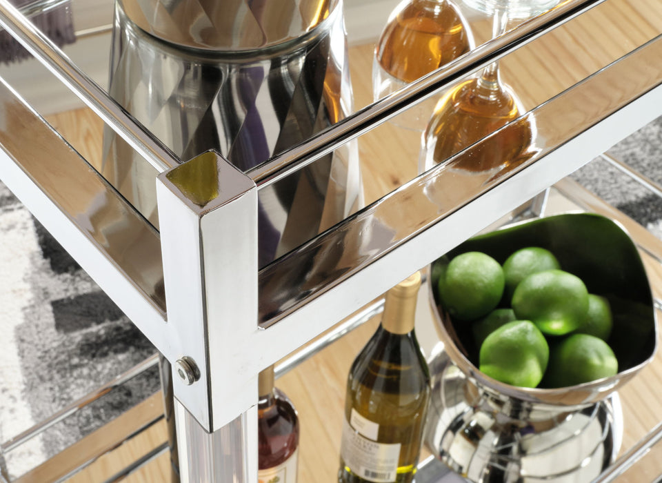 Chaseton - Bar Cart - Clear / Silver Finish – Bar Carts by Signature Design by Ashley® at Furniture Wholesale Plus , Nashville furniture store