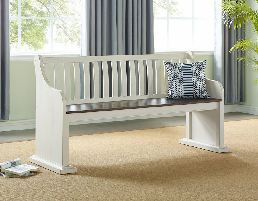 Joanna - Bench With Back - White – Dining Benches by Steve Silver Furniture at Furniture Wholesale Plus , Nashville furniture store