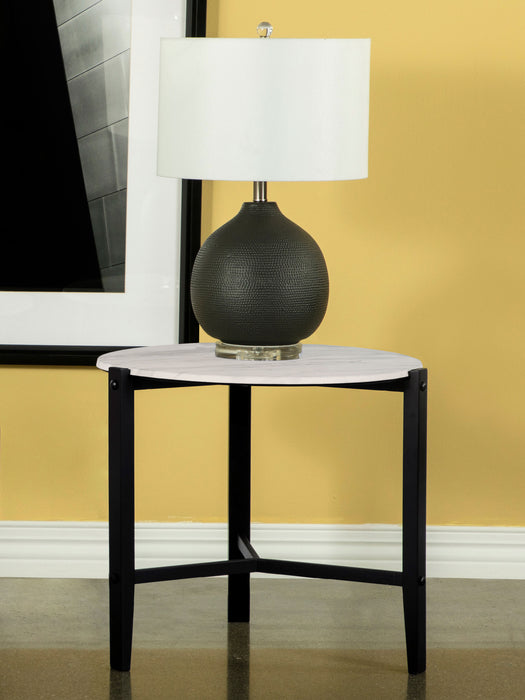 Tandi Round End Table Faux White Marble and Black - Premium End Table from Coaster Z2 Standard - Just $134! Shop now at Furniture Wholesale Plus  We are the best furniture store in Nashville, Hendersonville, Goodlettsville, Madison, Antioch, Mount Juliet, Lebanon, Gallatin, Springfield, Murfreesboro, Franklin, Brentwood