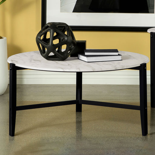 Tandi Round Coffee Table Faux White Marble and Black - Premium Coffee Table from Coaster Z2 Standard - Just $206! Shop now at Furniture Wholesale Plus  We are the best furniture store in Nashville, Hendersonville, Goodlettsville, Madison, Antioch, Mount Juliet, Lebanon, Gallatin, Springfield, Murfreesboro, Franklin, Brentwood