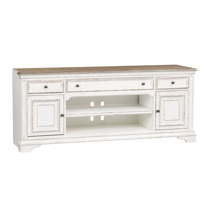 Magnolia Manor - Entertainment TV Stand - Antique White – TV Stands by Liberty Furniture at Furniture Wholesale Plus , Nashville furniture store