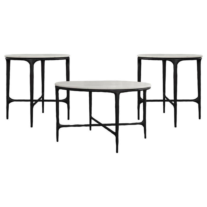 Hermas - Round Marble Coffee And End Table Set – Table Sets by Coaster Fine Furniture at Furniture Wholesale Plus , Nashville furniture store