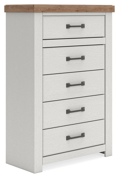 Savonport - Five Drawer Chest - White / Brown – Accent Chests by Benchcraft® at Furniture Wholesale Plus , Nashville furniture store
