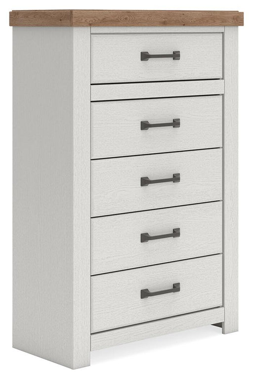 Savonport - Five Drawer Chest - White / Brown – Accent Chests by Benchcraft® at Furniture Wholesale Plus , Nashville furniture store