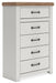 Savonport - Five Drawer Chest - White / Brown – Accent Chests by Benchcraft® at Furniture Wholesale Plus , Nashville furniture store