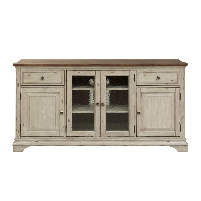 Morgan Creek - Entertainment TV Stand - Antique White / Wirebrushed Tobacco Accents – TV Stands by Liberty Furniture at Furniture Wholesale Plus , Nashville furniture store