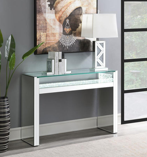 Edna - Mirrored Acrylic Console Table LED Lighting - Silver – Console Tables by CoasterElevations at Furniture Wholesale Plus , Nashville furniture store