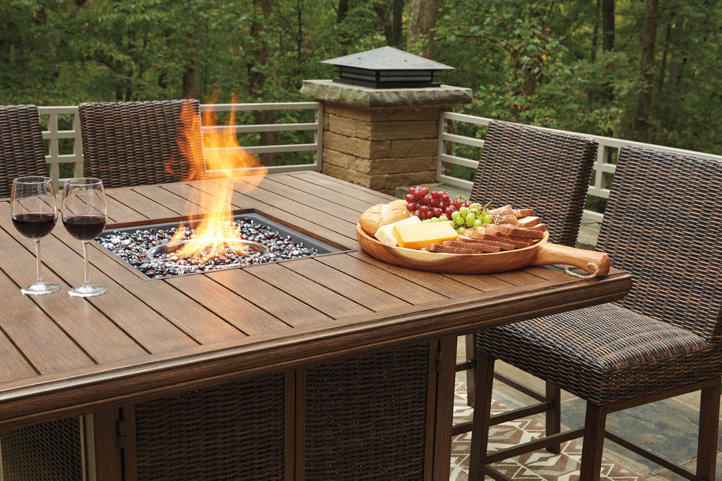 Paradise Trail - Outdoor Fire Pit Table Set – 7 Piece Outdoor Sets by Signature Design by Ashley® at Furniture Wholesale Plus , Nashville furniture store