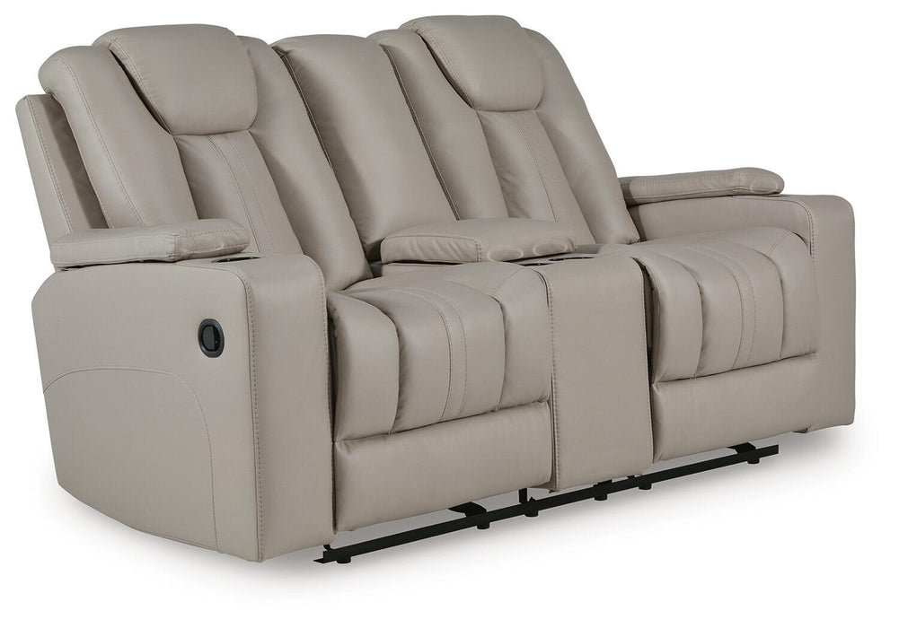 Elevate Edges - Glide Reclining Loveseat With Console - Coin – Reclining Loveseats by Signature Design by Ashley® at Furniture Wholesale Plus , Nashville furniture store