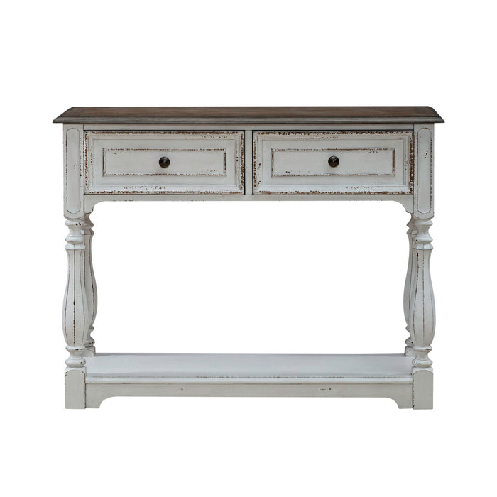 Magnolia Manor - Hall Console Bottom With Shelf For Display & Storage - Antique White – Console Tables by Liberty Furniture at Furniture Wholesale Plus , Nashville furniture store