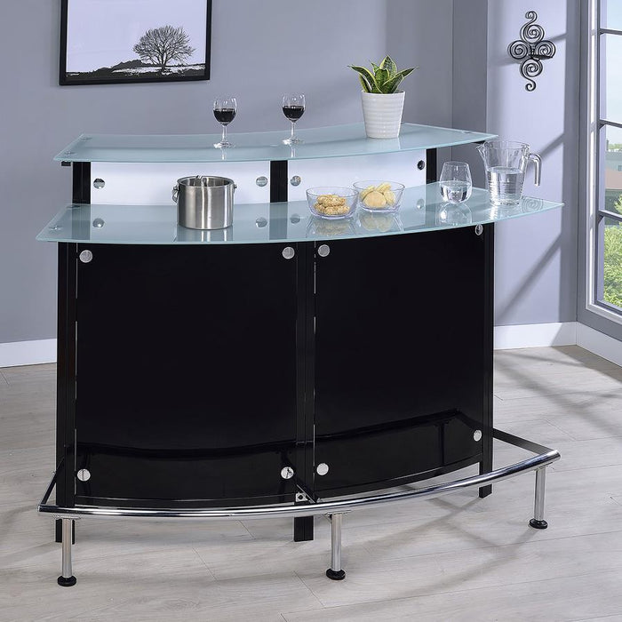 Keystone - Curved Glass Top Home Bar Wine Cabinet - Black – Wine Cabinets by CoasterEssence at Furniture Wholesale Plus , Nashville furniture store