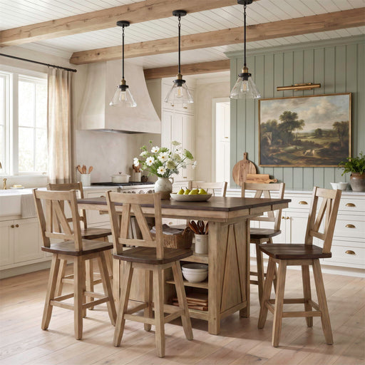 Lindsey Farm - 7 Piece Gathering Table Set - Natural & Brown – 7 Piece Dining Room Sets by Liberty Furniture at Furniture Wholesale Plus , Nashville furniture store