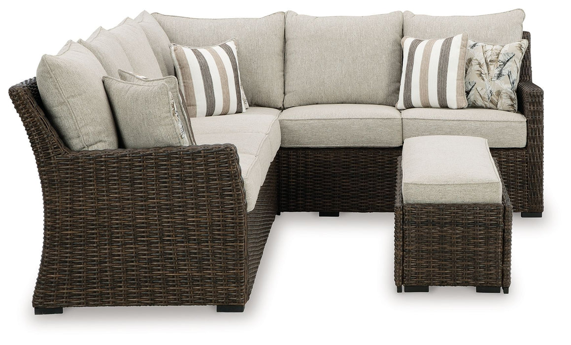Brook Ranch - Brown - Sofa Sectional, Bench With Cushion (Set of 3) - Premium 3 Piece Outdoor Sets from Signature Design by Ashley® - Just $2128! Shop now at Furniture Wholesale Plus  We are the best furniture store in Nashville, Hendersonville, Goodlettsville, Madison, Antioch, Mount Juliet, Lebanon, Gallatin, Springfield, Murfreesboro, Franklin, Brentwood