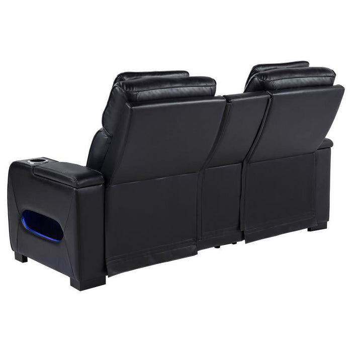 Zuma - Faux Leather Dual Power Reclining LED Loveseat - Black – Reclining Loveseats by Coaster Fine Furniture at Furniture Wholesale Plus , Nashville furniture store