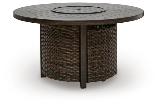 Monterey Point - Round Fire Pit Table - Dark Brown – Fire Pits by Signature Design by Ashley® at Furniture Wholesale Plus , Nashville furniture store