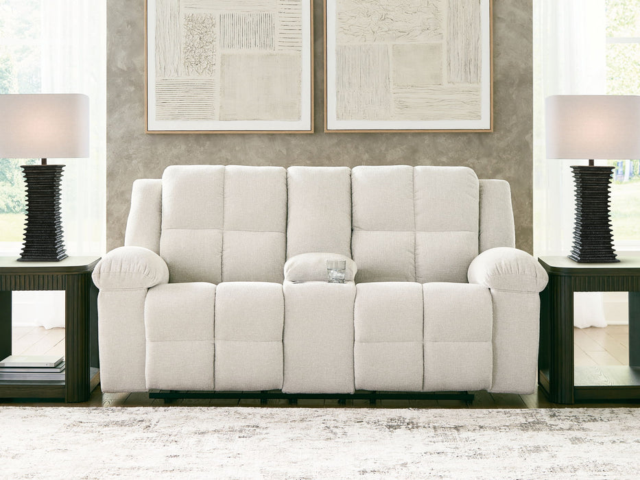 Orlen - Double Reclining Loveseat With Console - Winter – Reclining Loveseats by Benchcraft® at Furniture Wholesale Plus , Nashville furniture store
