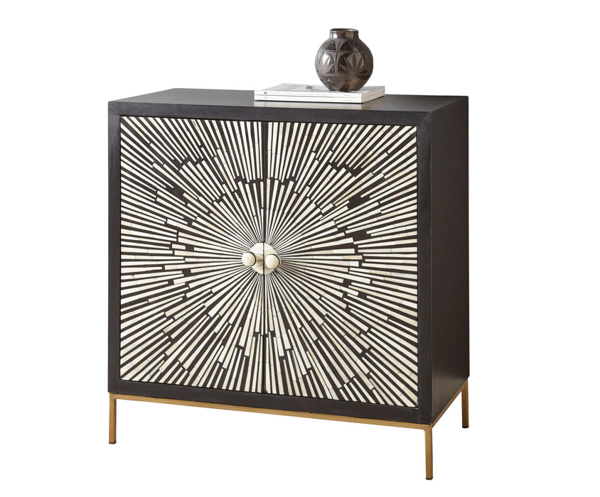 Amika - 2 Door Sunburst Bone Cabinet - Black – Accent Cabinets by Steve Silver Furniture at Furniture Wholesale Plus , Nashville furniture store