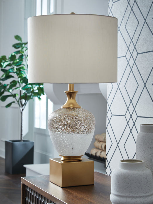 Tavisburg - Glass Table Lamp - Brown / White / Gold – Table Lamps by Signature Design by Ashley® at Furniture Wholesale Plus , Nashville furniture store