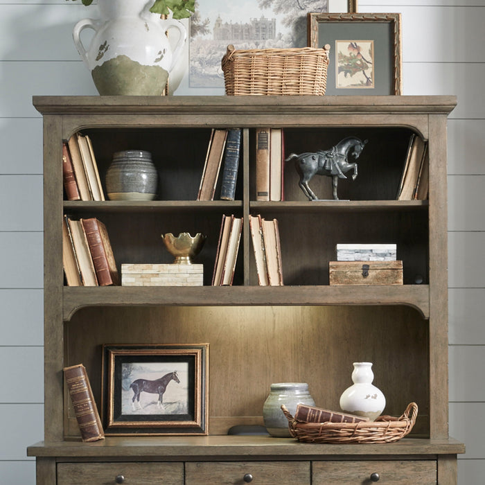 Americana Farmhouse - Credenza Hutch - Dusty Taupe – Hutches by Liberty Furniture at Furniture Wholesale Plus , Nashville furniture store